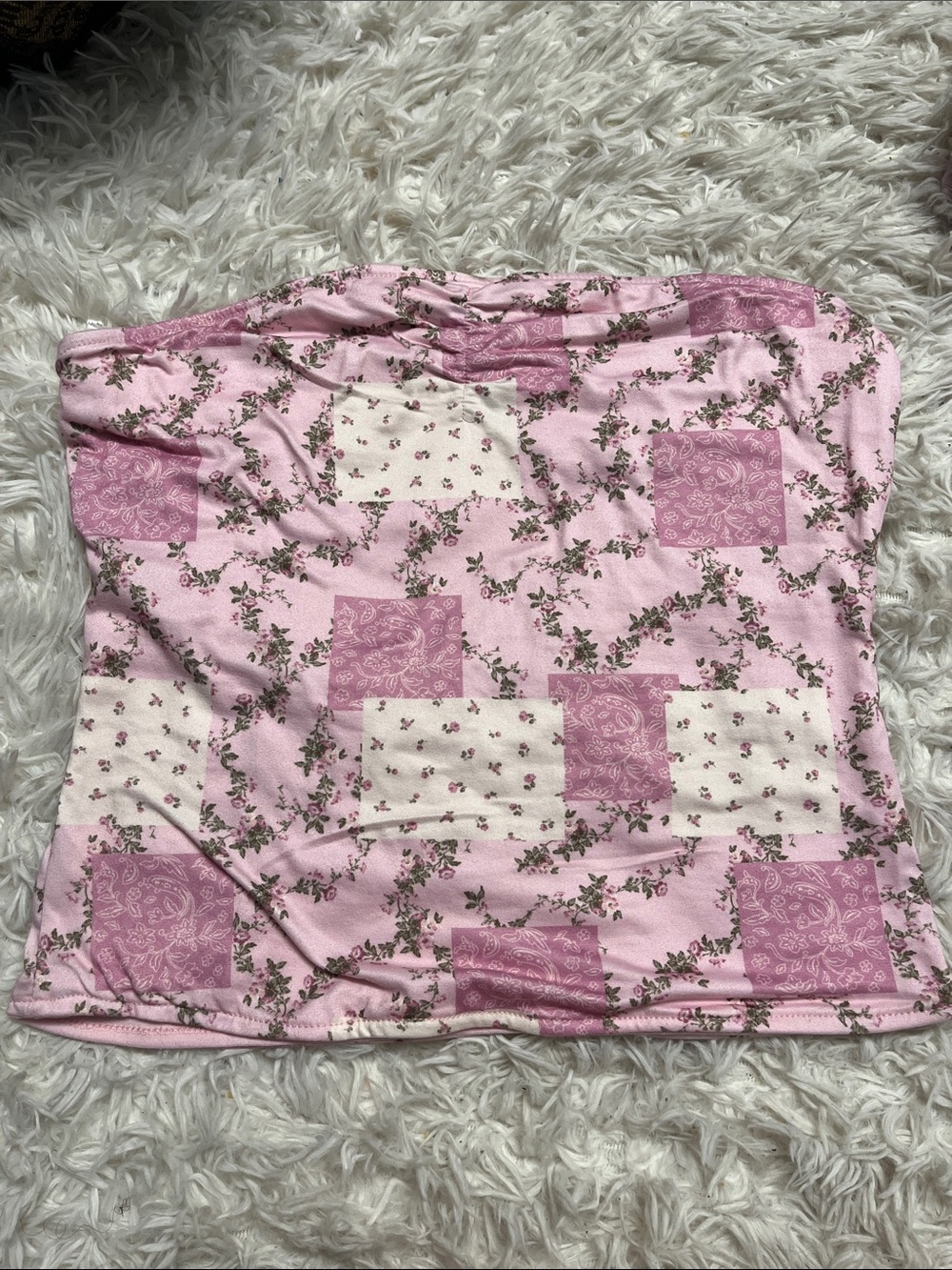 Pink Floral Patchwork Bandeau Tube Top - Feminine Strapless Layering Piece